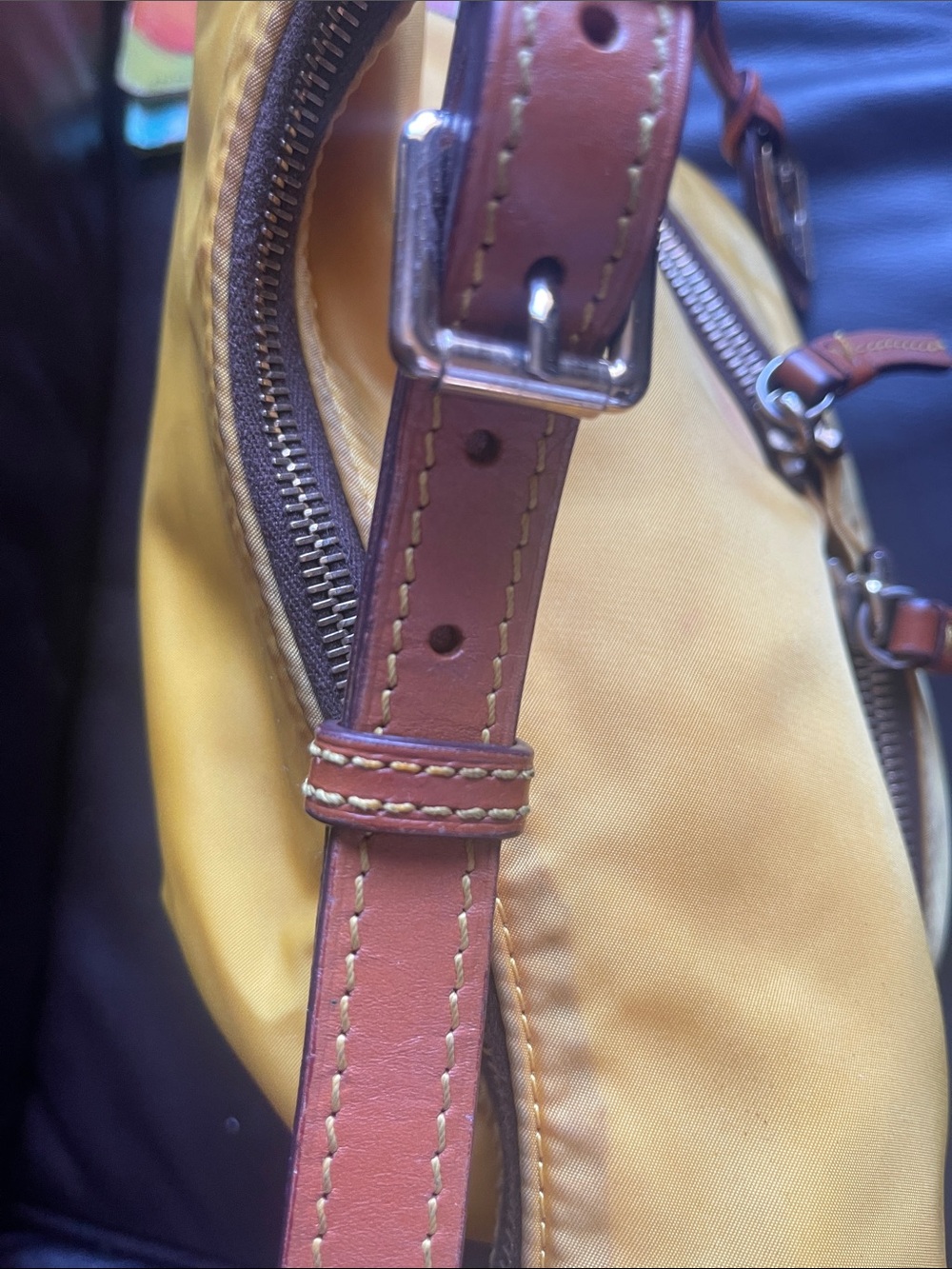 Dooney & Bourke Yellow w/ pink lining Shoulder Bag with Brown Leather Trim *Y2K* - Picture 5 of 5